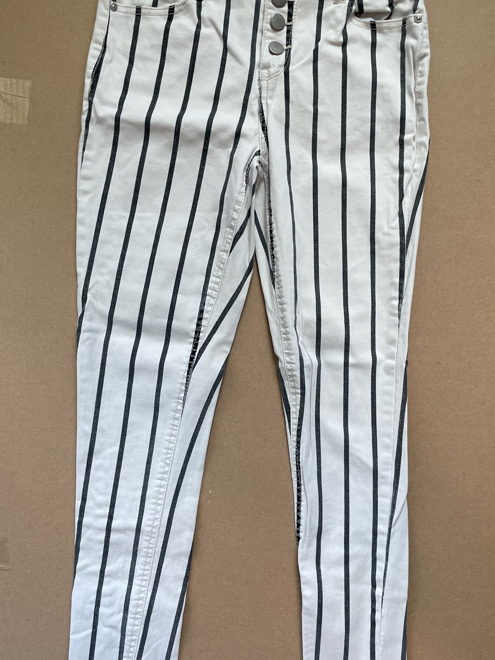 Tinseltown White Jeans with Black Vertical Stripes